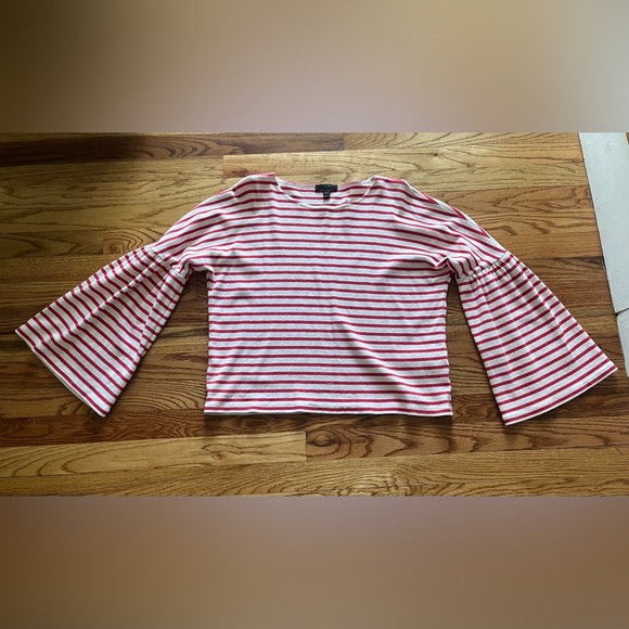 J.Crew Womens Cotton Boat Neck Striped Bell Sleeve Blouse Top Size Small - Picture 1 of 8